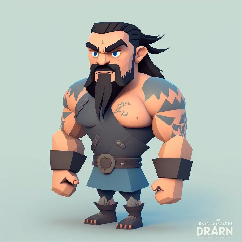 Khal Drogo, isometric, full body, blender 3d, style of artstation and behance, Disney Pixar, Mobile game character, clash royale, cute